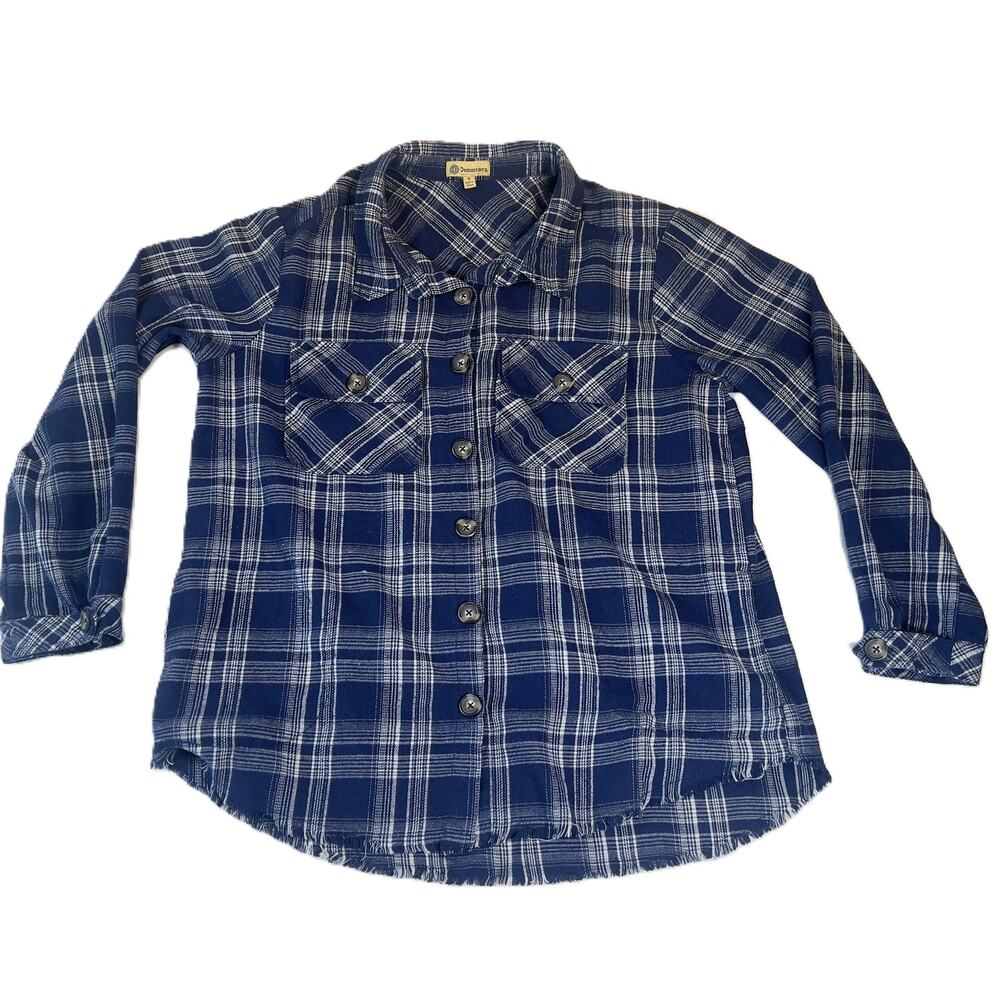 Democracy Button Shirt Woman Small Tunic Style Pockets Fringed Hem Thick Fabric